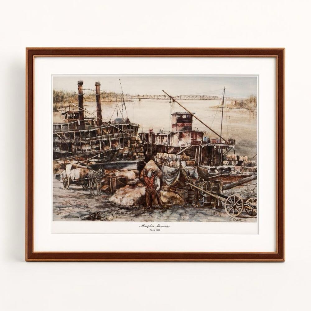 Art Print Watercolor Of The Memphis Memories By H.Stahl 19th Century Riverfront